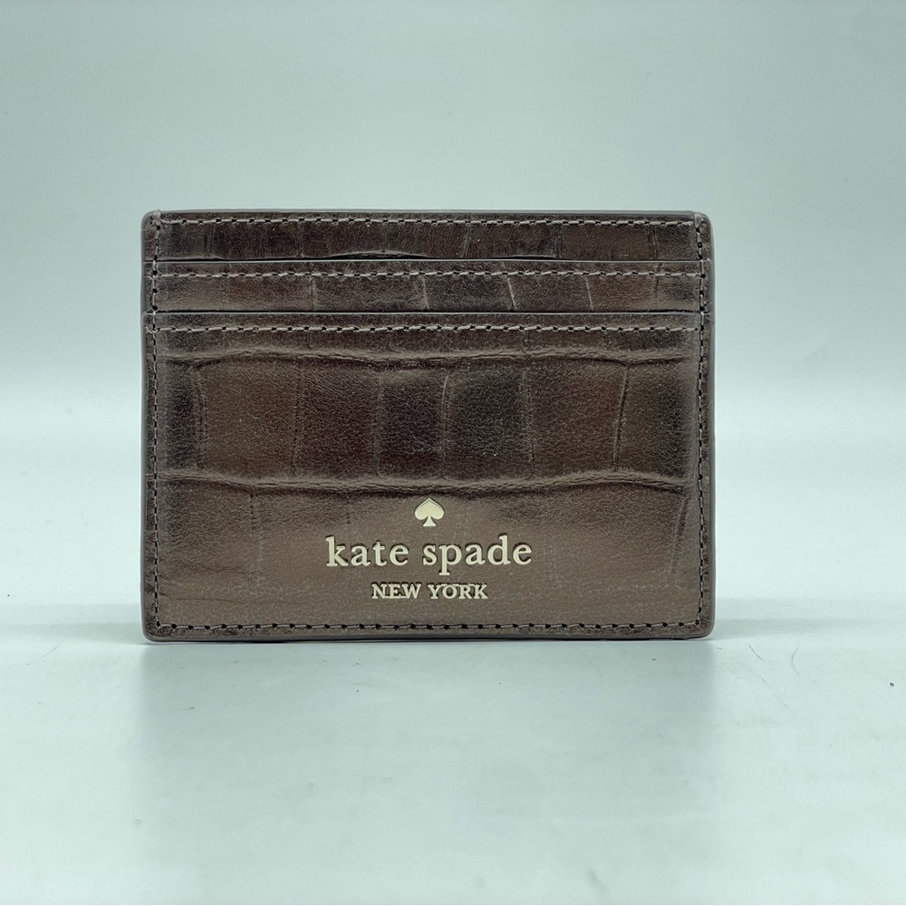 Kate Spade Madison Metallic Crocodile Embossed Brown Card Holder NWT